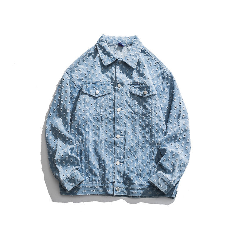 Man Fall Outfis Autumn Personalized Ripped Denim Jacket Men's Loose Leisure Workwear Coat