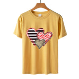 Valentine's Day T Shirt Colorful Plaid Printed Pullover Short Sleeve Women's T-shirt