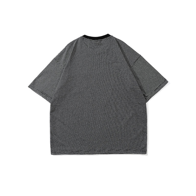 Men T Shitrs Striped Printed Round Neck Loose