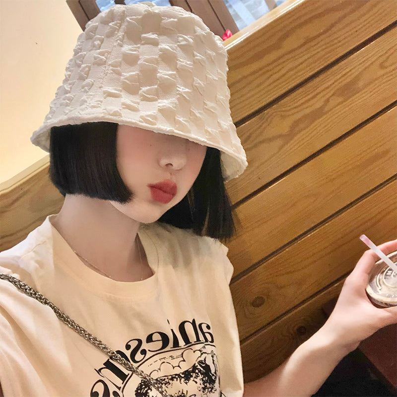 Vintage Check Bucket Hat Bubble Lattice Big Head Circumference Hat