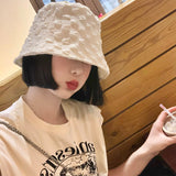 Vintage Check Bucket Hat Bubble Lattice Big Head Circumference Hat