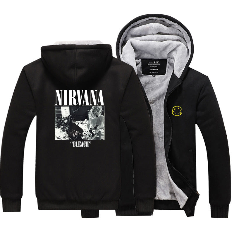 Nirvana Hoodie Nietou Band European And American Rock Band Sweater Coat Hoodie Zipper Clothes Peripheral Velvet Thickened
