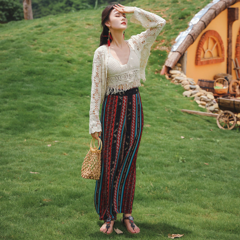 Coachella Music Festival Outfits Loose High Waist Chiffon Beach Pants for Women