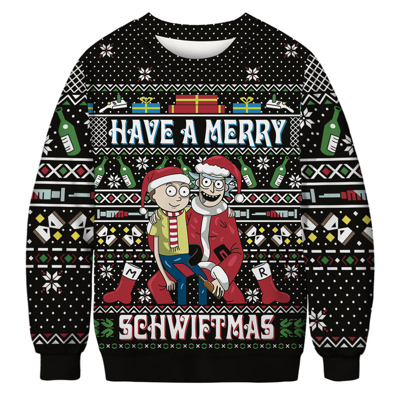 Men and Women Grinch Sweater 3D Printed Couple Christmas round Neck Sweater