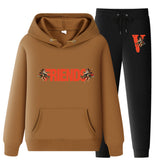 Vlone Hoodie & Pants 2 Piece Set Printed Sweater Casual
