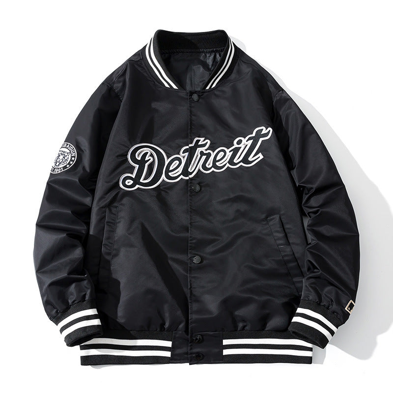 Varsity Jacket Baseball Uniform Men Spring, Autumn And Winter Loose Embroidery Cotton-Padded Coat
