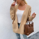 Women's Cardigan Knit Sweater Autumn and Winter Women's Solid Color Casual Mid-Length Knitted Cardigan