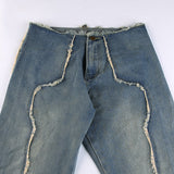 Julia Fox Low Rise Jeans Fashion Irregular Raw Hem Stitching Low Waist distress Embroidered Straight Jeans Casual Trousers