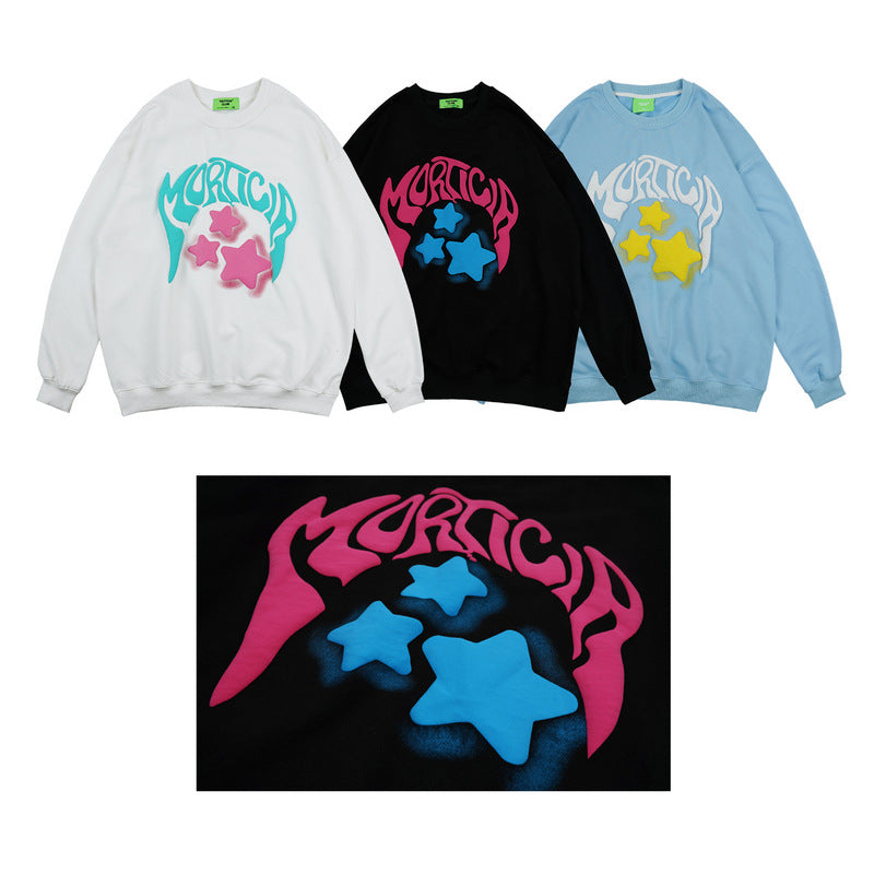 Man Fall Outfits Autumn Winter Couple Sweatshirt Retro Alphabet Graffiti Puff Print Student Casual Sports Top