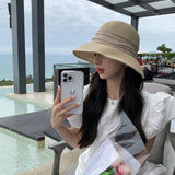 Women Bucket Hat Thin Papyrus Big Brim Sun-Proof Straw Hat