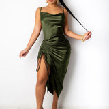 MIDI Mauve Cock Tail Dress Sexy Trend Strap Drawstring Waist Dress