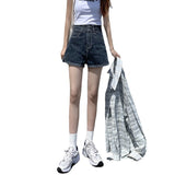 High Waisted Shorts Summer Denim Shorts Double Buckle Straight-Leg Pants