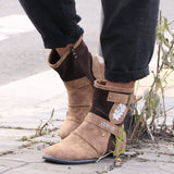 Yellowstone Cowboy Boots Autumn And Winter Vintage Metal Buckle Side Zipper Men'S Large Size Leather Boots