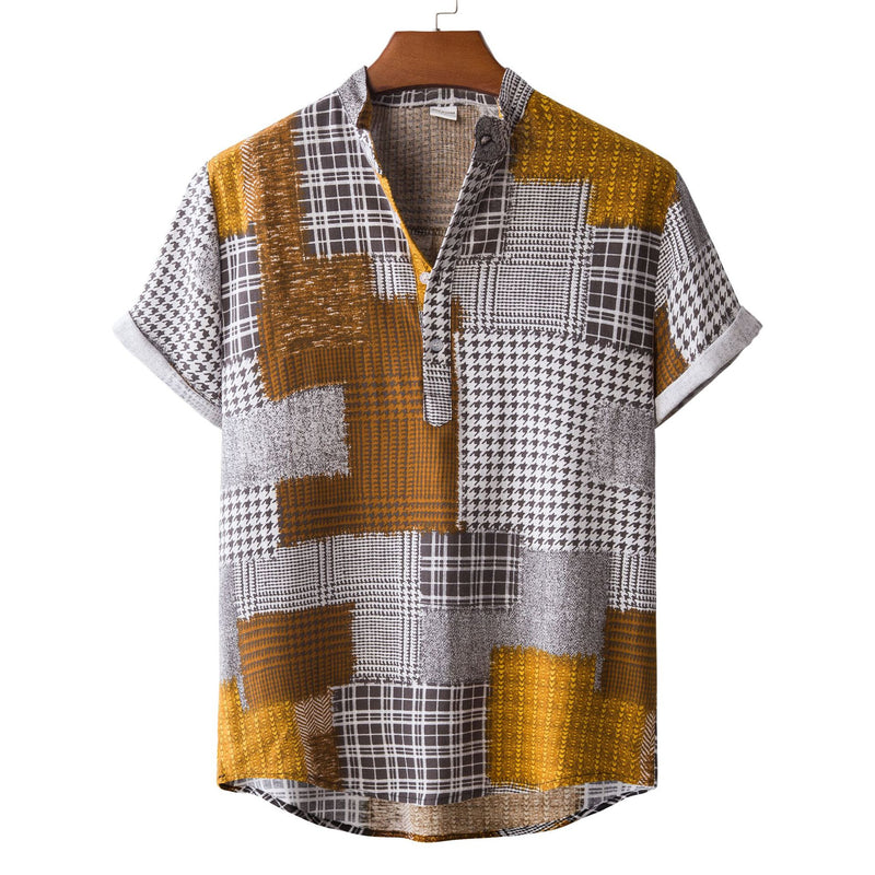 Camp Collar Shirt Floral Color Matching Short Sleeve
