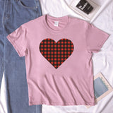 Valentine's Day T Shirt Winter plus Size Women's Clothing Plaid Heart Printing Loose