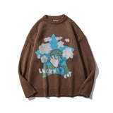 Men Sweater Cartoon Jacquard Sweater Men's Loose round Neck Pullover