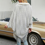 Women's Cardigan Knit Sweater Autumn and Winter Cape and Shawl Cardigan Fur Collar Tassel Sweater for Women