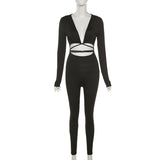 Summer Tight Sexy Cropped Lace-up Solid Color Jumpsuit for Women