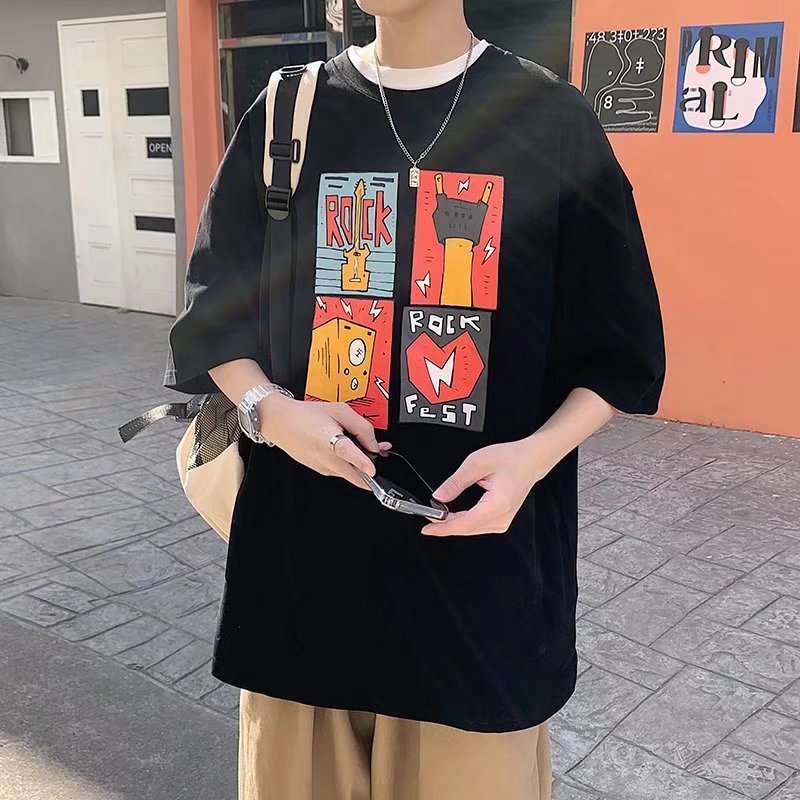 Men T-Shirts Cartoon Loose Half Sleeve