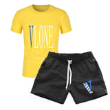 Vlone T Shirts & Shorts 2 Piece Set Men'S Short Sleeve Sports Beach Shorts Round Neck T-Shirt