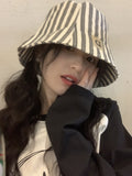 Women Bucket Hat Short Brim Bucket Hat Sun-Proof Stripes
