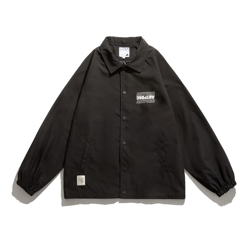 Man Fall Outfis Autumn Letter Print Casual Coach Jacket Boys Loose Street Top