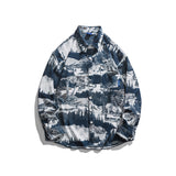 Man Fall Outfis Autumn Creative Printing Long Sleeve Shirt Boys Loose Oversize Outerwear Shirt