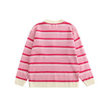 Men Sweater Embroidered Letter Patch Striped Sweater Men's Loose round Neck Pullover