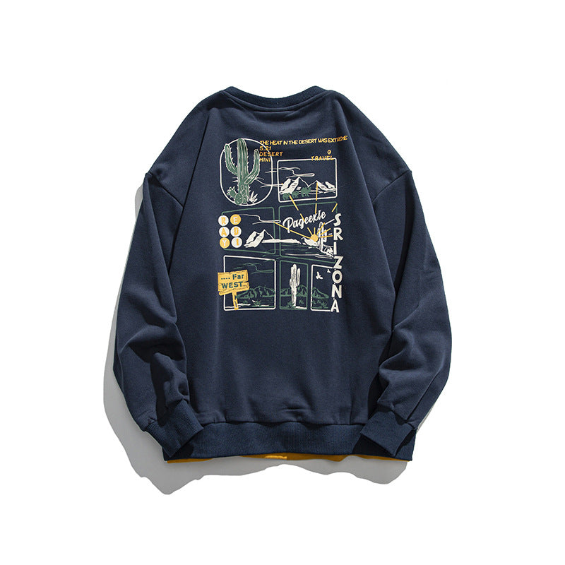 Crew Neck Sweatshirts for Men Men's Clothing Autumn Printing round Neck False Two Pieces Sweater for Men