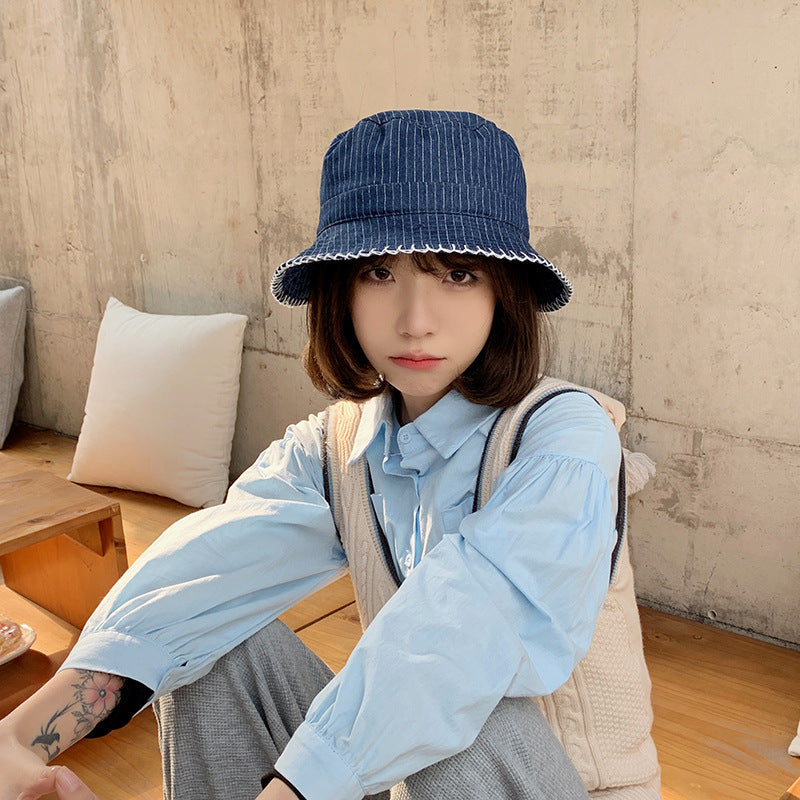Women Bucket Hat Denim Blue Soft Top Foldable Basin Hat