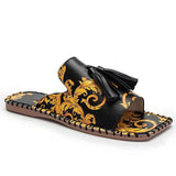 Women Open Toe Sandals Flats Spring and Summer Tassel Women's Sandals Flat Heel Fashion Open Toe Slippers