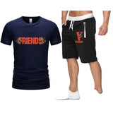 Vlone T Shirts & Shorts 2 Piece Set Large V Printed Short Sleeve Loose Short Sleeve T-Shirt Shorts