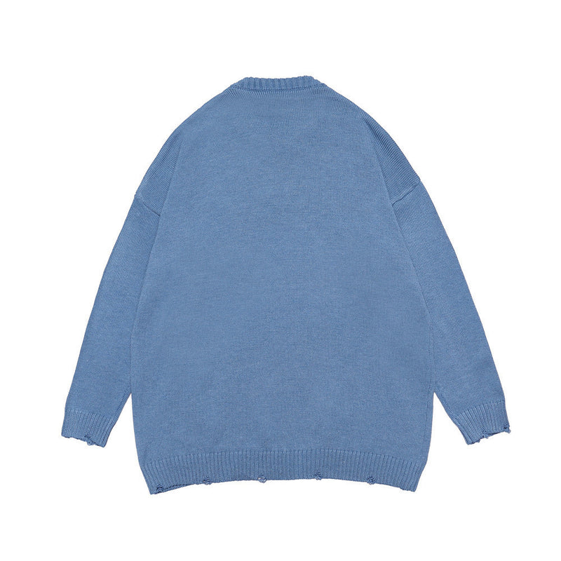 Men Sweater Cartoon Anime Print Knitwear Men Loose round Neck Sweater