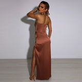 Taffeta Dress Vintage Strapless Long Type Temperament Split Dress Gown