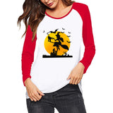 Halloween Costumes Pattern Printed Raglan Color Contrast Long Sleeve T-shirt Women's Top