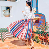 Coachella Music Festival Outfits High Waist Slimming Rainbow Striped Pleated Mid-Length Skirt