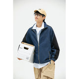 Men Denim Jackets Color Stitching Stand-Collar Casual Youth Coat