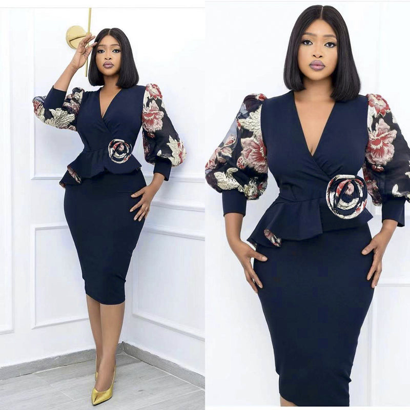 African Dashiki Dress 2022 New Cross-Border Foreign Trade AliExpress Amazon Ol Commuter Print European and American African plus Size Women's Dress