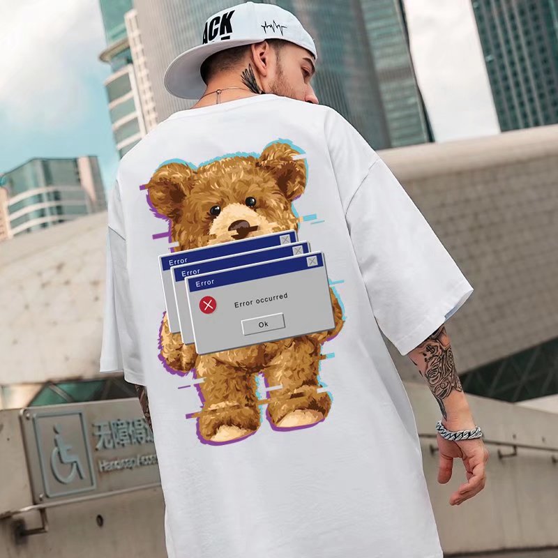 Men T-Shirts Cartoon Print Loose Half Sleeve