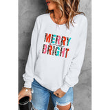 Merry and Bright Sweatshirts Rainbow Letter Printing Stitching Design Sweater