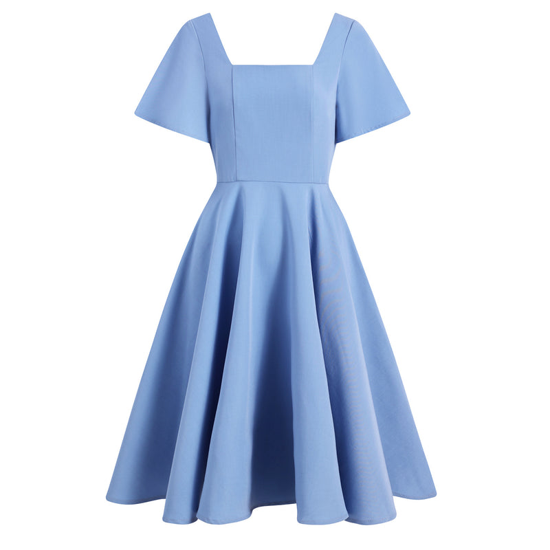 Regency Dress Square Collar Backless Ruffle Sleeve Dress