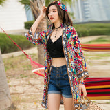 Coachella Music Festival Outfits Printed Cardigan Thailand Desert Loose-Fitting Slimming Coat Sun Protection Shirt Women