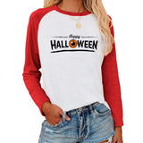 Halloween Costumes Pattern Printed Raglan Color Contrast Long Sleeve T-shirt Women