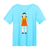 Squid Game Costume round Six Wooden Printed Top Short Sleeve T-shirt