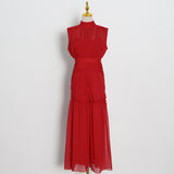 Mauve Dress Women's Autumn Chiffon Small Stand Collar Solid Color Stitching Dress