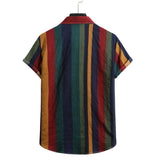 Camp Collar Shirt Striped Shirt Lapel Short Sleeve