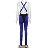 Women's Spring Clothing Fashion Color Contrast Stitching High Waist Tight Sleeveless Sports Fitness Jumpsuit