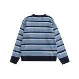 Men Sweater Embroidered Letter Patch Striped Sweater Men's Loose round Neck Pullover