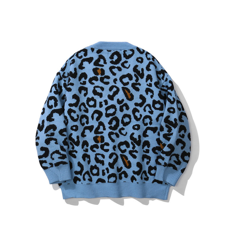 Men Sweater Leopard Jacquard Sweater Coat Men's Cardigan Sweater