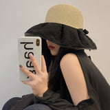 Women Bucket Hat Bow Straw Hat